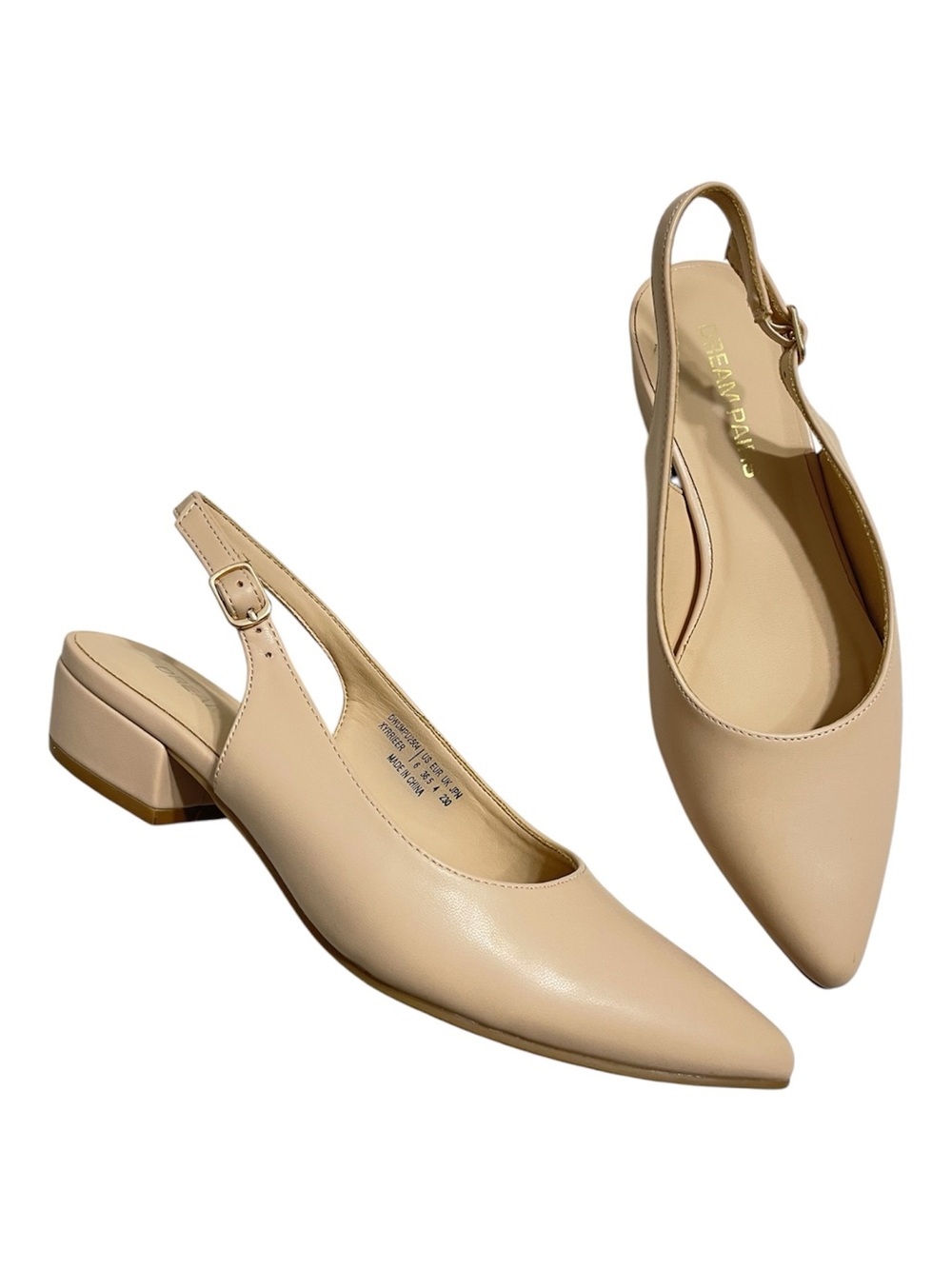 Nude  Pointed-Toe Slingback Block Heel Women's Shoes dream pairs